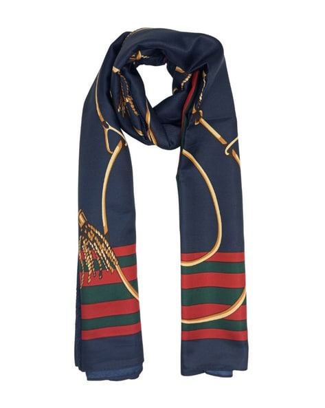 Women Printed Scarf with Striped Border Price in India