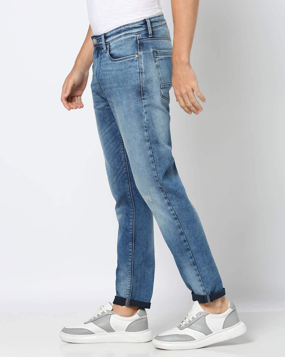 Men Heavily Washed Straight Jeans
