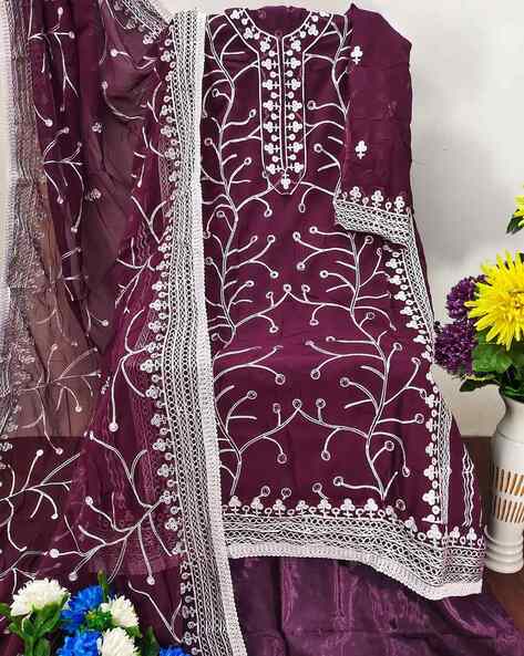 Women Embroidered Unstitched Dress Material Price in India