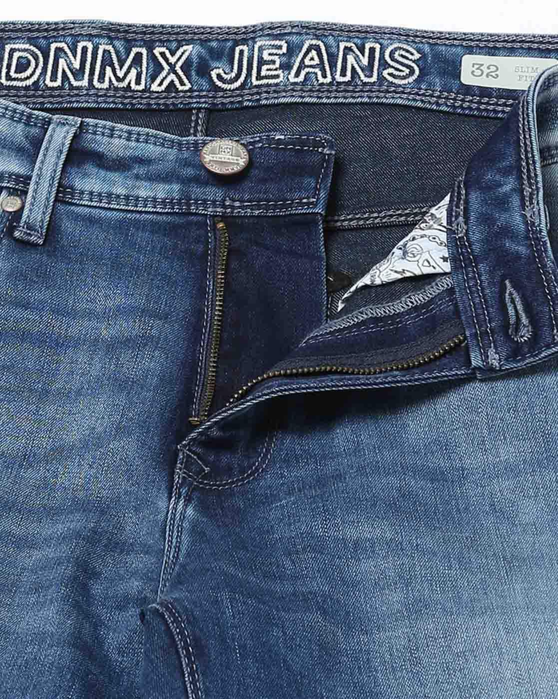 Men Heavily Washed Straight Jeans