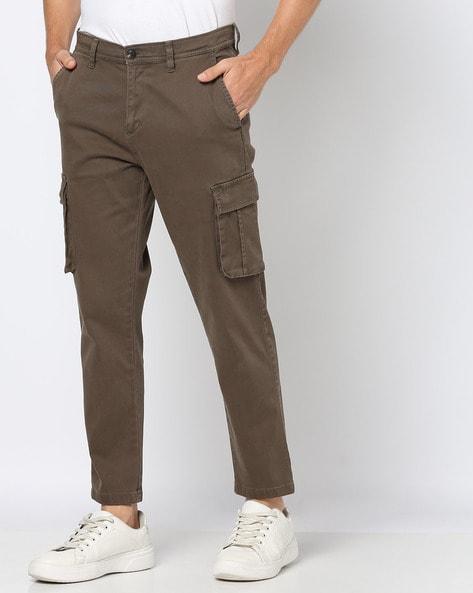 Men Slim Fit Flat-Front Cargo Trousers