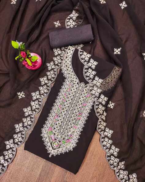 Women Embroidered Unstitched Dress Material Price in India