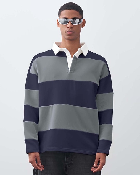 Men Striped Oversized Fit Polo T-Shirt