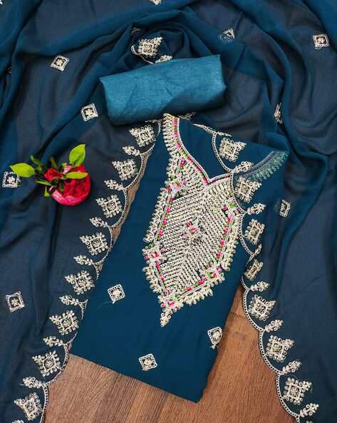 Women Embroidered Unstitched Dress Material Price in India