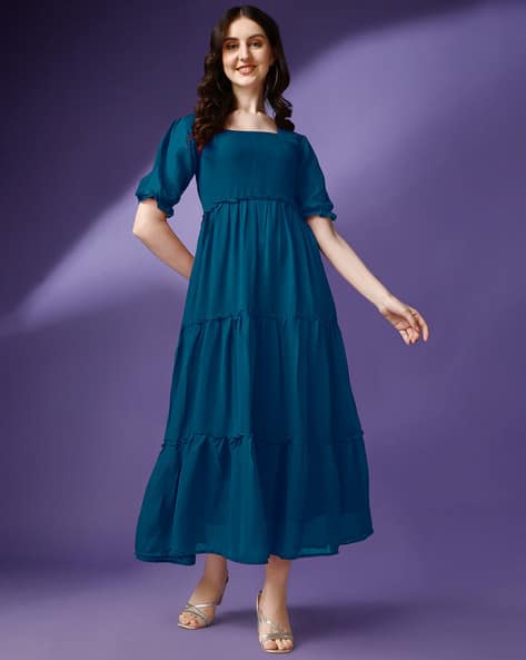 Buy FEMVY Women Gown Dress with Short Sleeves Online | Ajio.com