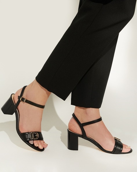 Metallic Buckle Fastened Block Heel Sandals