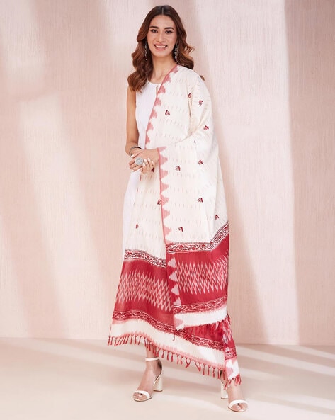 Women Chikankari Embroidered Cotton Silk Dupatta Price in India
