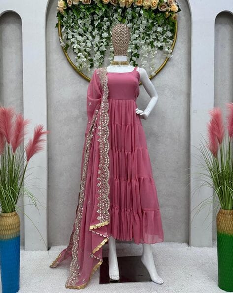 Women Semi-Stitched Anarkali Dress Material Price in India