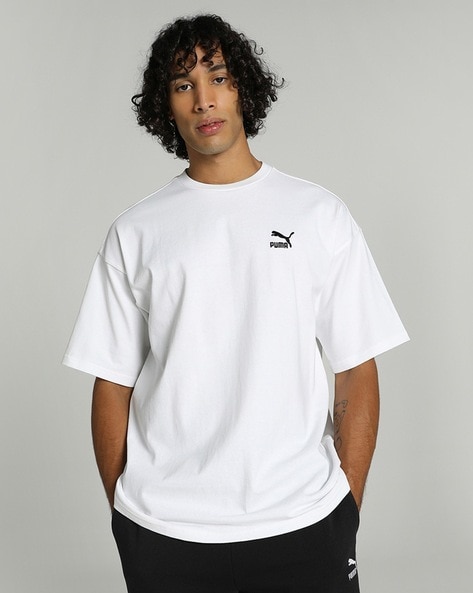 Men Loose Fit Crew-Neck T-Shirt with Brand Embroidery