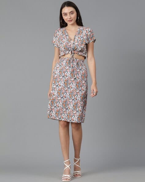 KOTTY Women Floral Print Top & Skirt Set