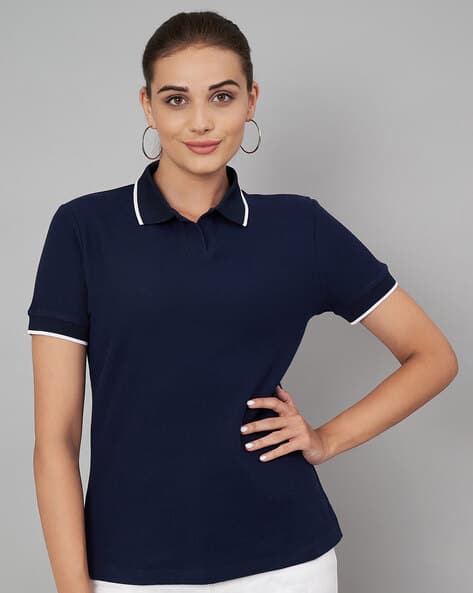 Buy Navy blue Tshirts for Women by Yaadleen Online