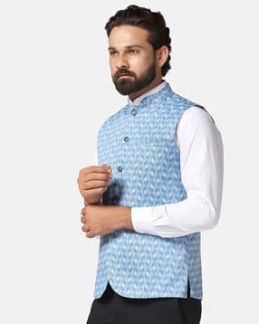 tahvo Men Geometric Print Slim Fit Nehru Jacket-picture-18