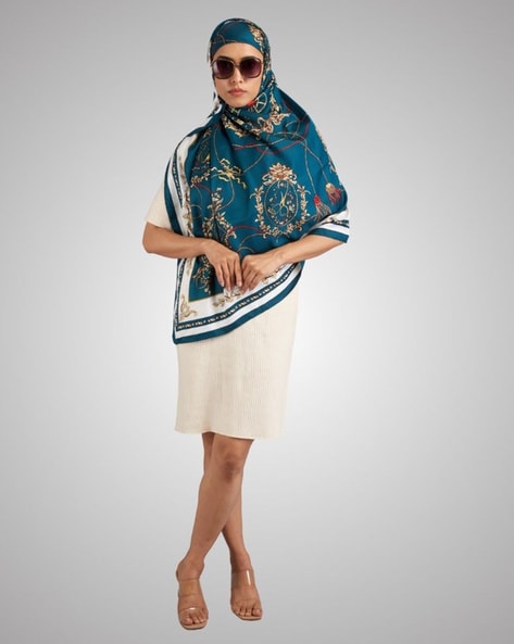Women Floral Print Scarf with Contrast Border Price in India