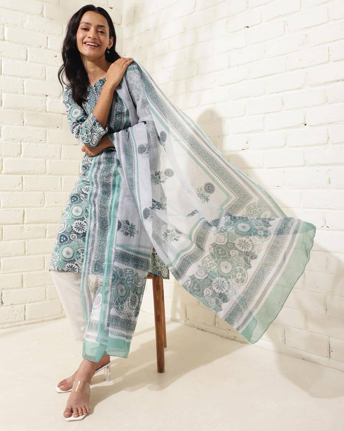 Kurta Suit Fabindia Salwar Kameez Online Fabindia Green White