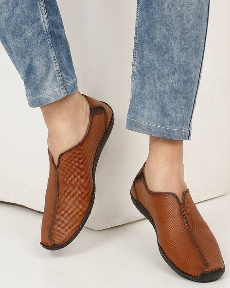 TEAKWOOD LEATHERS Men Round-Toe Panelled Slip-On Moccasins