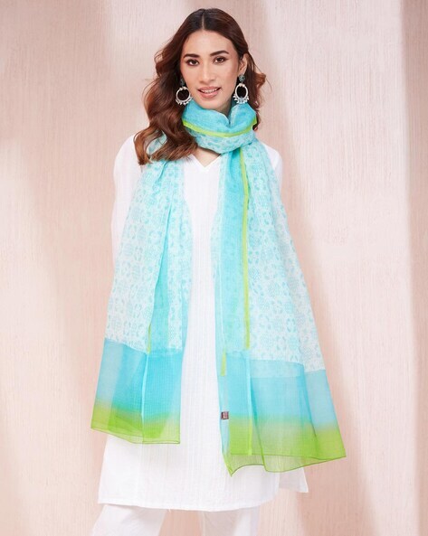 Women Geometric Print Cotton Silk Dupatta Price in India