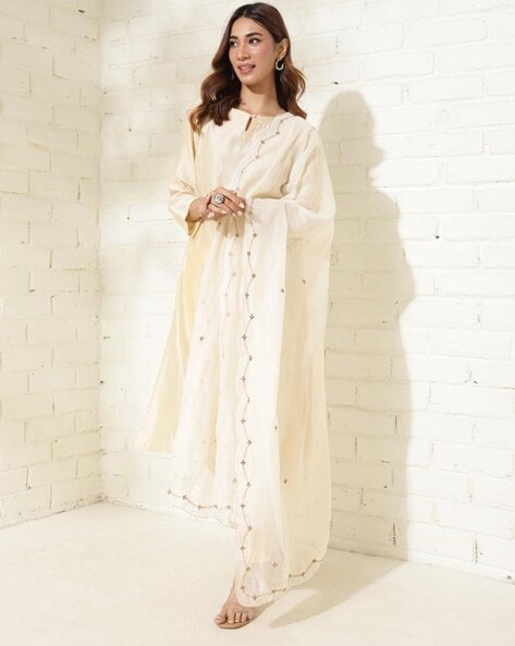 Women Embroidered Cotton Silk Dupatta Price in India