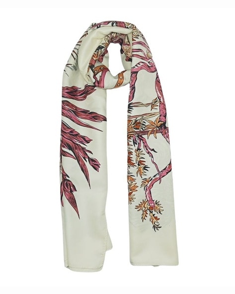 Women Floral Print Scarf with Rolled Hem Price in India