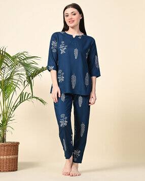 Women Floral Print Top & Pyjamas Nightwear Set