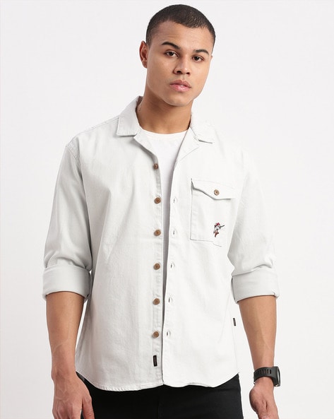 Cuban Collar Shirt with Full Sleeves