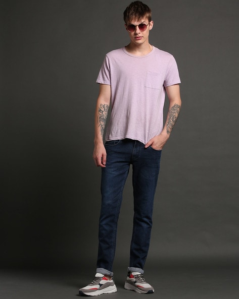 Men Lightly Washed Slim Fit Jeans