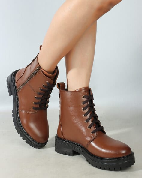Women Mid-Calf Length Lace-Up Boots