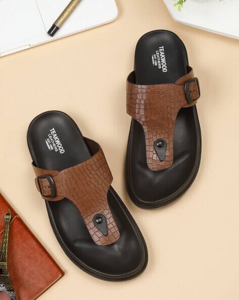 Men Croc-Embossed Thong-Strap Slip-On Flip Flops