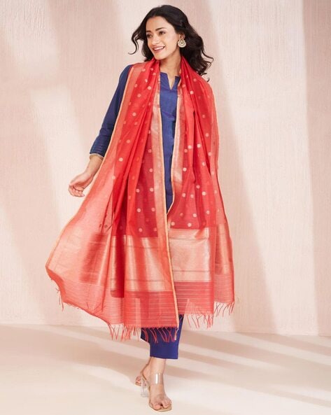 Women Ethnic Woven Cotton Silk Dupatta Price in India