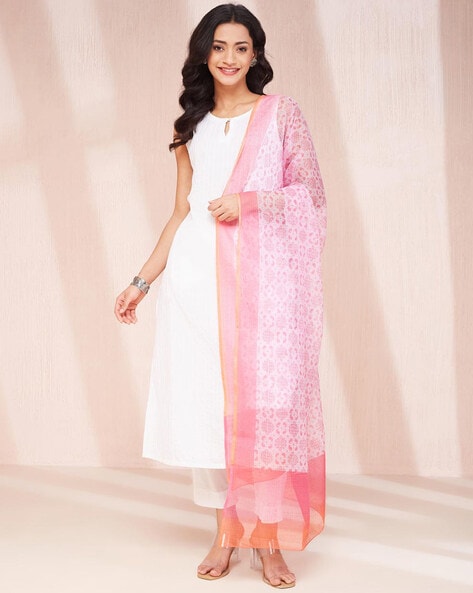 Women Geometric Print Cotton Silk Dupatta Price in India