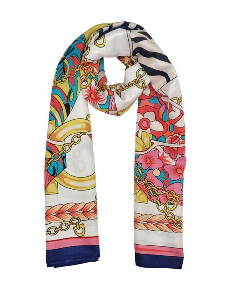 Women Floral Print Scarf with Contrast Border Price in India