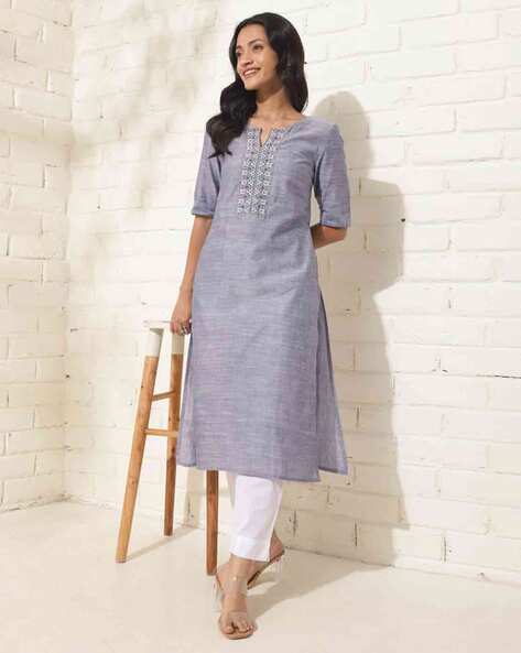 Fabindia Women Embroidered Straight Kurta