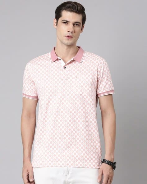 Men Micro Print Slim Fit Polo T-Shirt with Patch Pocket