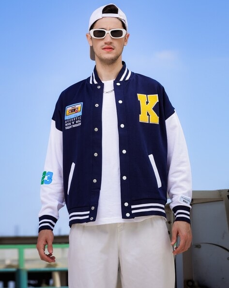 Men relaxed Fit Bomber Jacket with Applique