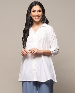 Women Embroidered Regular Fit Cotton Shirt-image-29