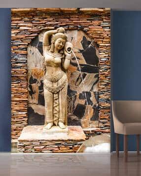 Red Stones Wall and Standing Lady Mural Wallpaper
