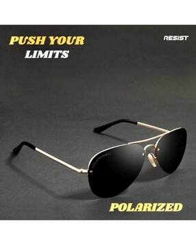 resist eyewear Unisex Polarised and UV Protected Gold Black Aviator Rimless Sunglasses-picture-35