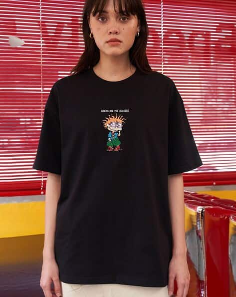 Women Rugrats Print Oversized Round-Neck T-Shirt