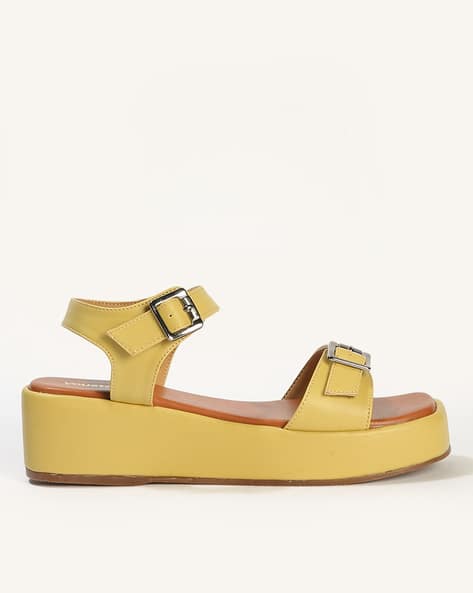 Buy Lemon Yellow Heeled Sandals for Women by YOUSTA Online