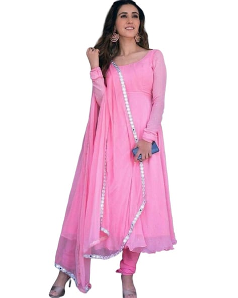 Women Embellished Semi-Stitched Anarkali Dress Material Price in India