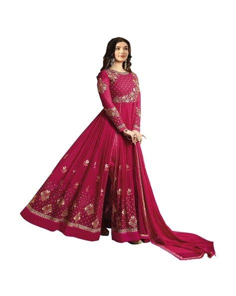 Women Embellished & Embroidered Semi-Stitched Anarkali Dress Material Price in India