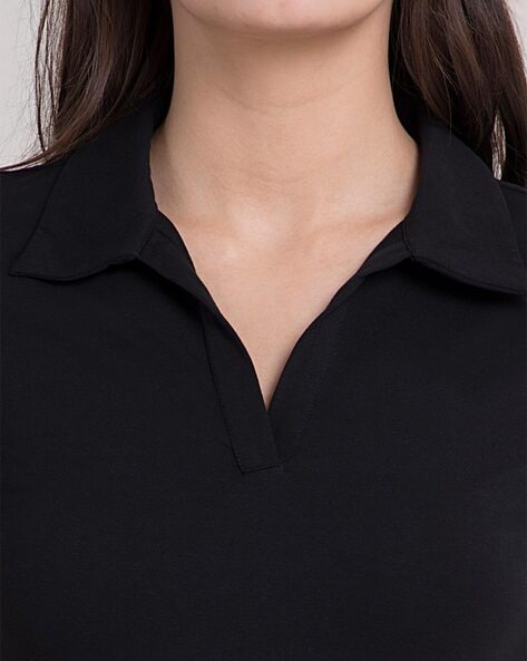 Black polo neck t shirt women's online