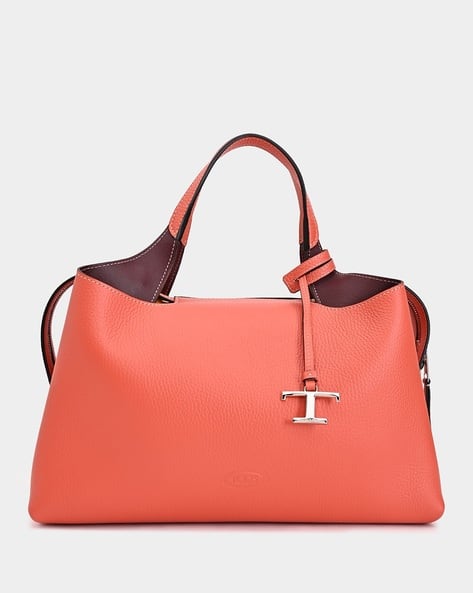 Buy Tod's Medium Boston Leather Bag | Coral Red Color Women | AJIO