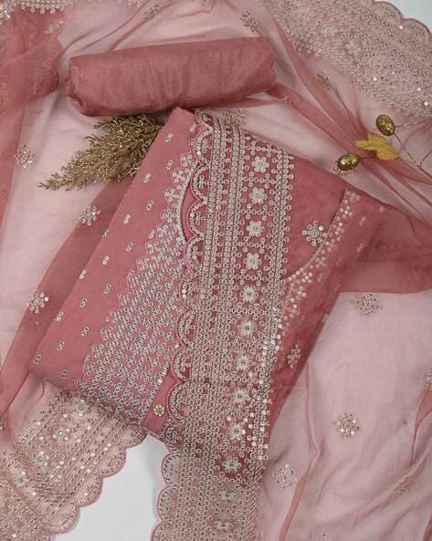 Women Embroidered Unstitched Dress Material with Dupatta Price in India