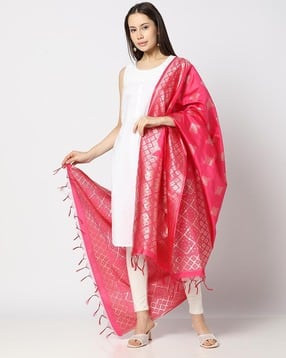 avaasa mix n' match Women Floral Woven Dupatta with Tassels-picture-23