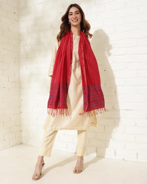 Women Woven Stole with Tassels Price in India
