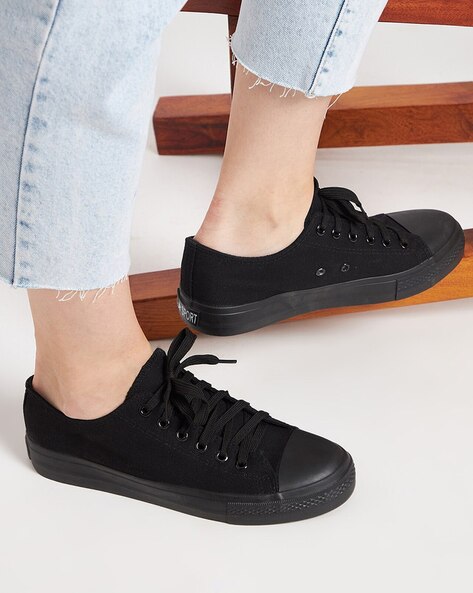 Ladies black canvas shoes best sale