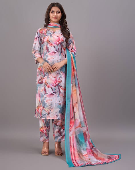 Women Floral Print Straight Kurta & Palazzos with Dupatta
