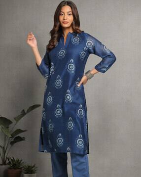 indie picks Dye Double Dabu Print Straight Kurta-picture-19