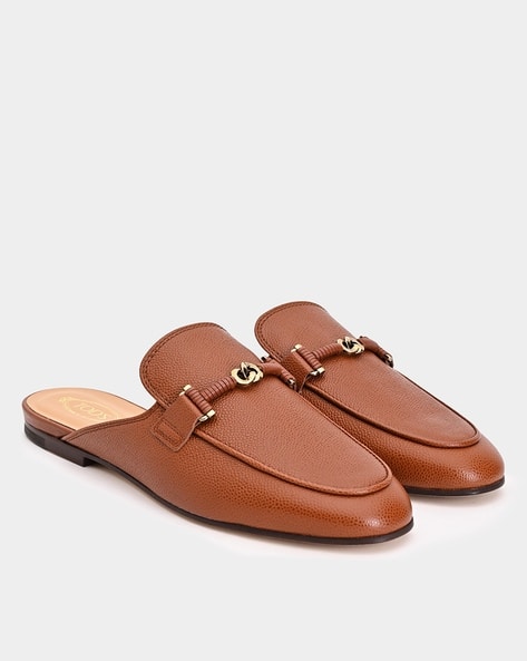 Brown Tod's Mules Leather Moccasins With Metal