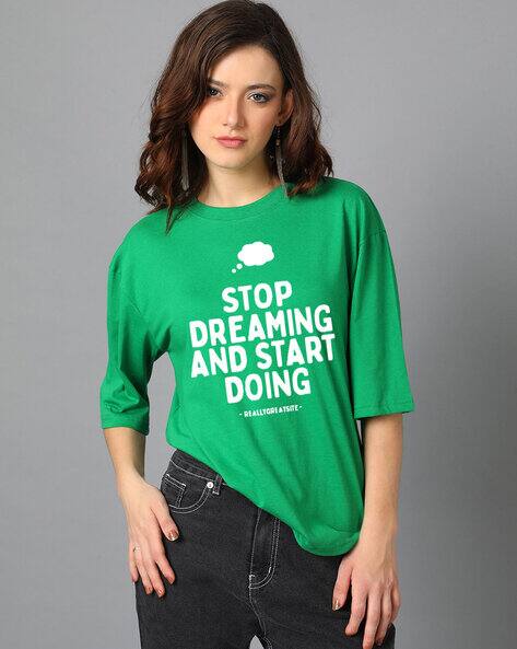 Typographic Print Oversized Crew-Neck T-Shirt